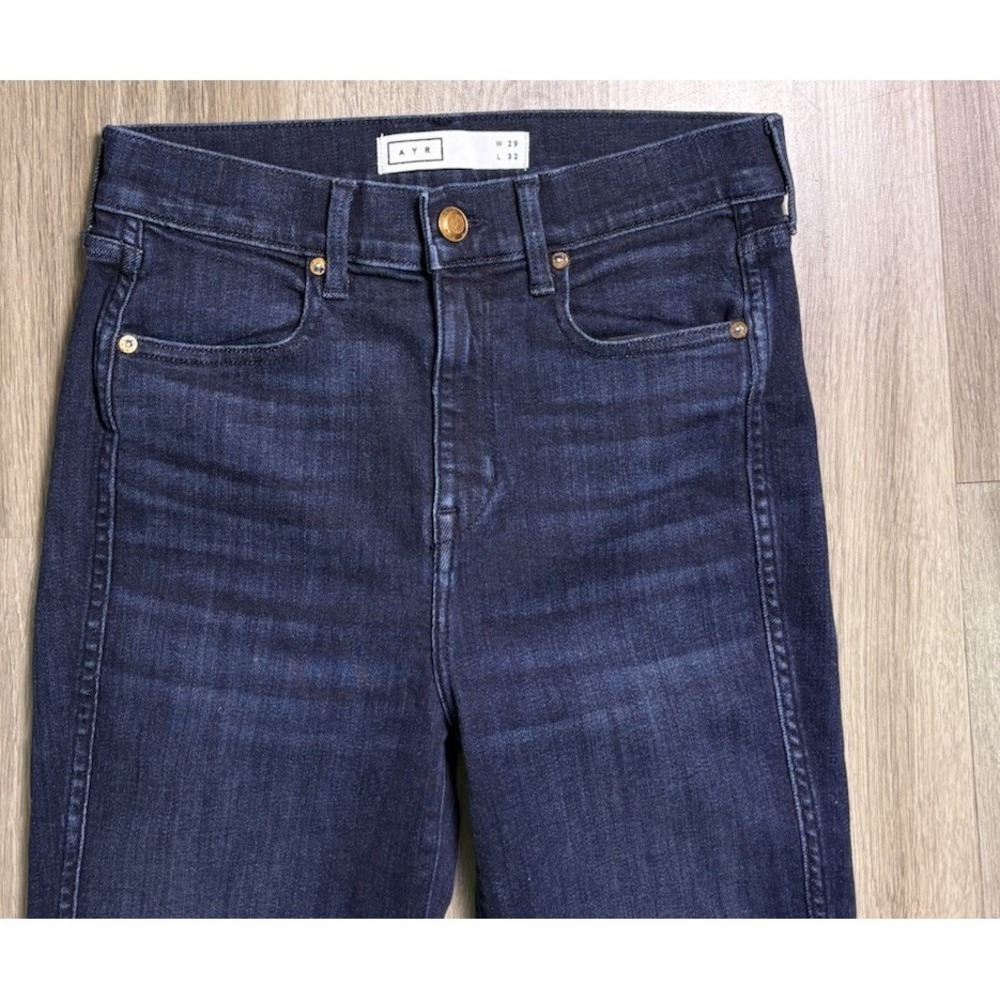 AYR Jeans The Riser High Rise Stretch Raw Hem Dark Blue Denim Women's 29/32 - Picture 4 of 8